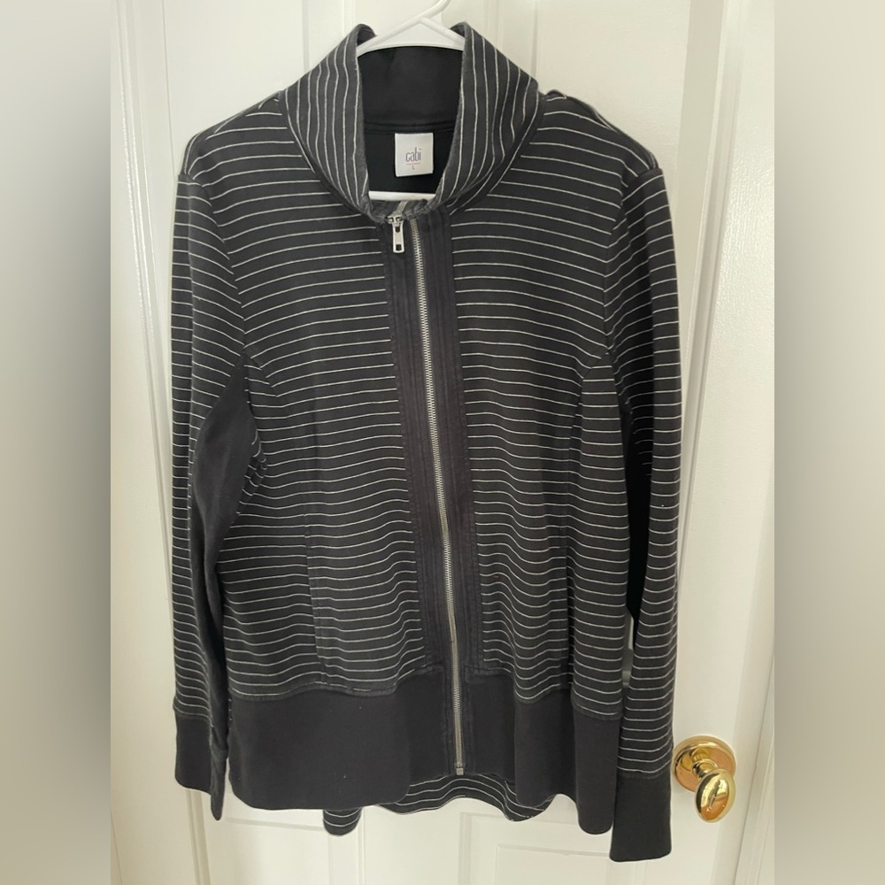 Cabi black white zipper front jacket